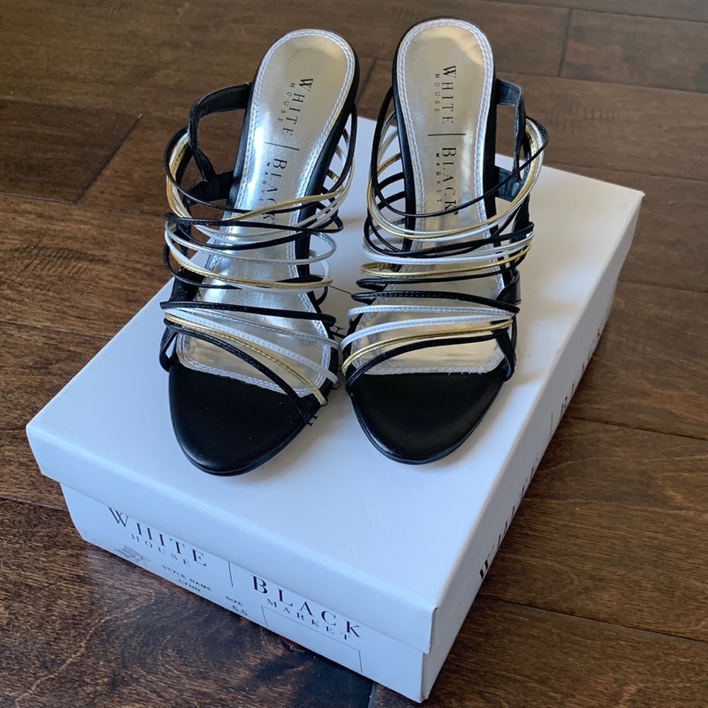 NIB WHITE HOUSE | BLACK MARKET Lynn Leather Strappy Heels Size 6.5